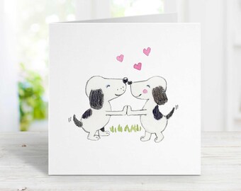 Linda tarjeta de aniversario de Beagles, tarjeta de felicitación de perro, cumpleaños, tarjeta de aniversario para esposa, novia, esposo, novio, personalización gratuita