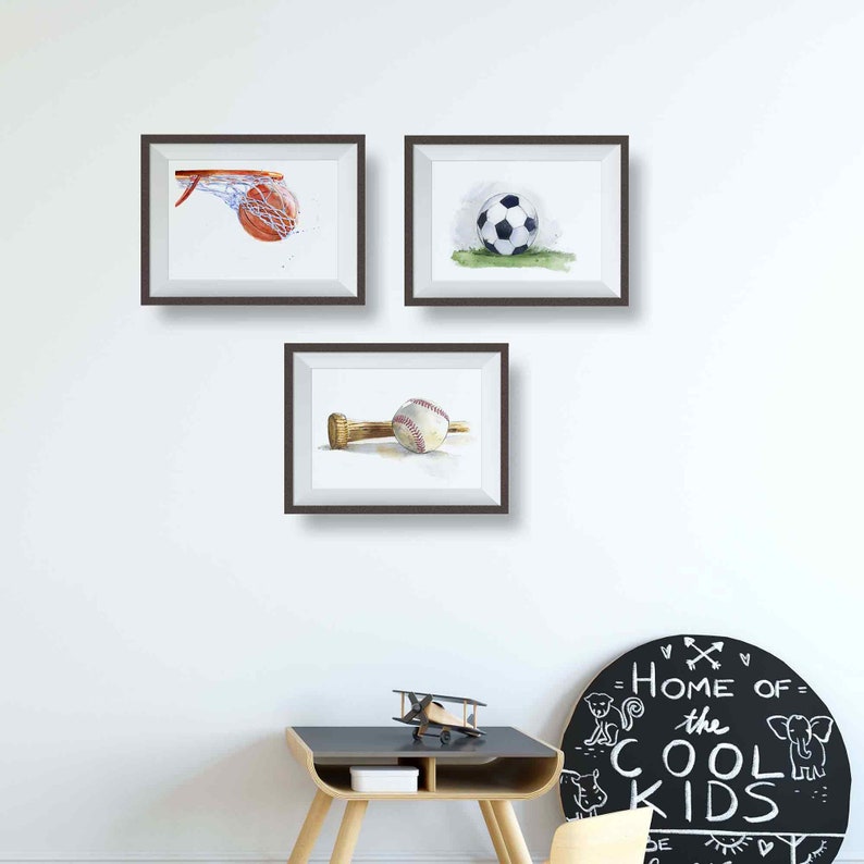 Set of Sports Prints for Baby and Toddler Boys Room, Kids Wall Art, Nursery Decor, Watercolor image 6