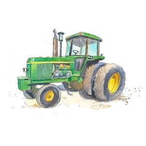 Green Tractor Watercolor Print #6: Farm Nursery Art (Digital Download)