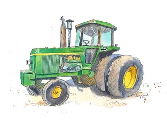 PORTRAIT Orientation, Green Tractor Print #6, Tractor Wall Art for Baby or Toddler Boys Room, Farm Nursery Decor, Watercolor