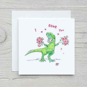 Cute T-Rex I RAWR You Love Card for Birthday, Anniversary, Valentine's Day for wife, girlfriend, husband, boyfriend, Free Personalization image 2