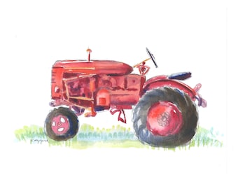 Red Tractor Print #1, Tractor Decor, Farm Nursery Art, Toddler Boys Room Decor, Kids Bedroom, Watercolor, Digital Download