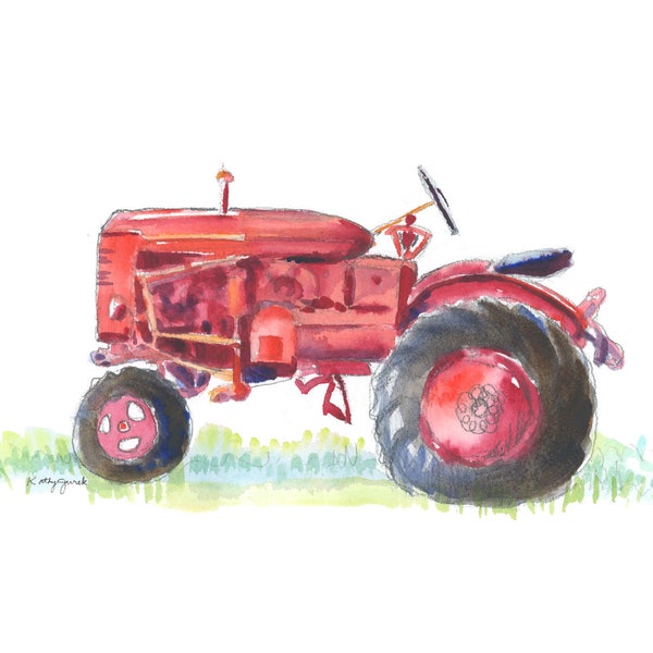 Red Tractor Print #1, Tractor Decor, Farm Nursery Art, Toddler Boys Room Decor, Kids Bedroom, Watercolor, Digital Download
