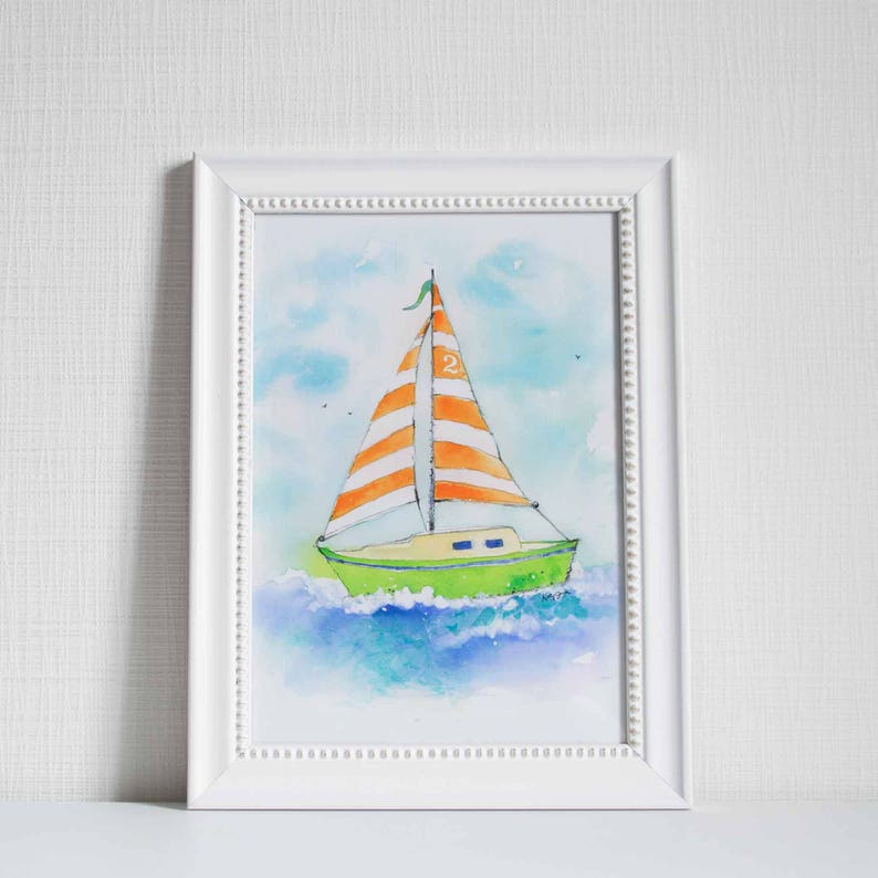 Sailboat Nursery Art, Boys Nautical Nursery Print, Kids Sailboat Wall Art, Sailboat Art Print, Nautical Nursery Wall Decor image 6