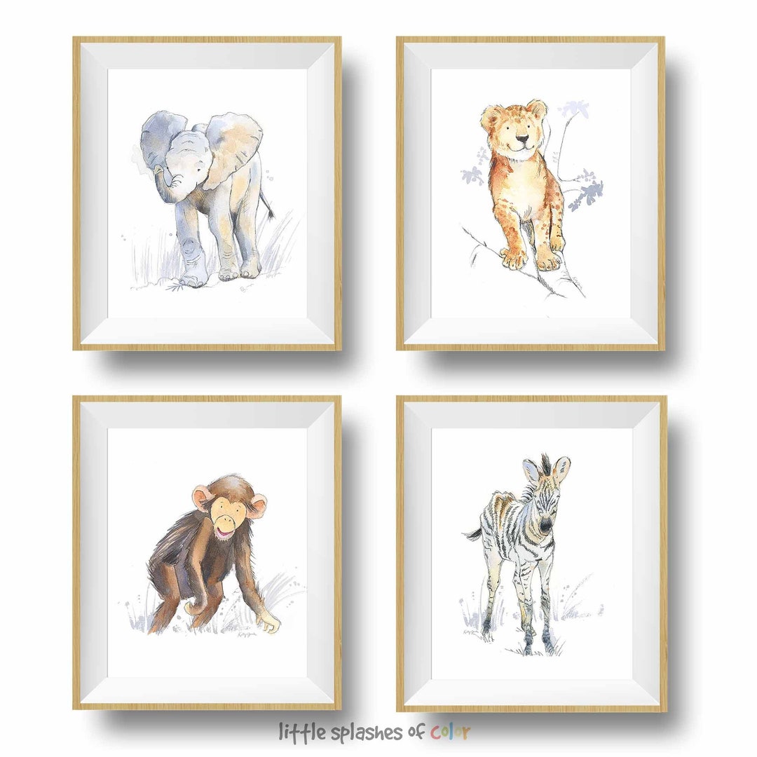 Safari Animal Prints Set for Baby and Toddler's Rooms, Nursery Wall Art