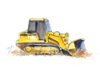 DOWNLOAD Yellow Bulldozer Truck Print for Baby or Toddler Boys Rooms, Construction Wall Art for Kids Bedroom, Watercolor