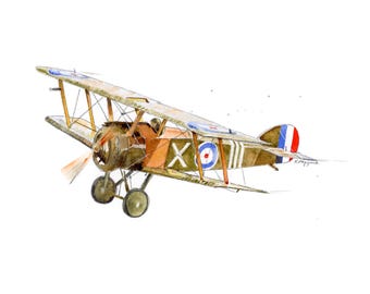 Sopwith Camel Watercolor Print: Vintage WWI Airplane Nursery Art