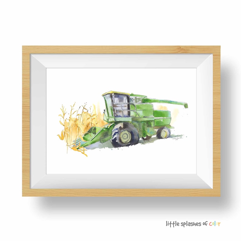 Green Combine Print, Tractor Wall Art, Boys Room Decor, Farm Nursery Art, Fathers Day Gift for Dad, Husband, Grandpa image 2