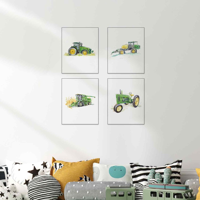 PORTRAIT Orientation, Green Tractor Print 6, Tractor Wall Art for Baby or Toddler Boys Room, Farm Nursery Decor, Watercolor image 4