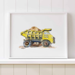 Yellow Dump Truck Print 2, Construction Decor for Baby and Toddler Boys Rooms, Nursery Wall Art, Kids Bedroom Decor, Watercolor image 3