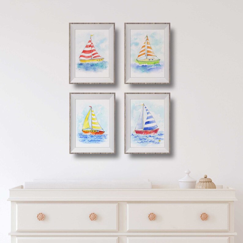 Nautical Nursery Decor Sailboat Art Prints Baby or Toddler Etsy