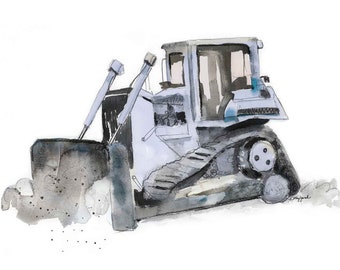 Gray Bulldozer Truck Print, Construction Wall Art, Truck Wall Decor for Toddler Boys Room, Truck Gift, Retirement, Birthday, Baby Shower