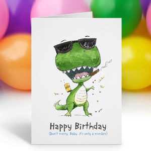 Funny Birthday Card for Man, Husband, Dad, Boyfriend, Son, Dinosaur Card, A6 image 1