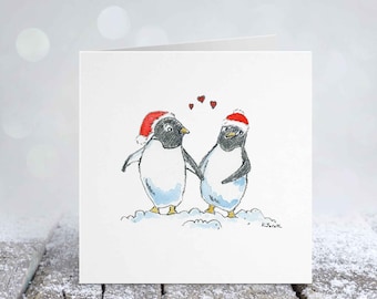 Holiday Penguins Love Card for Winter Anniversary or Christmas Card, for Husband, Wife, Boyfriend, Girlfriend