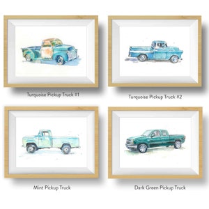 Pickup Truck Prints Set for Baby or Toddler Boy's Room, Truck Wall Decor, Wall Art Gift for Fathers Day, Watercolor image 3