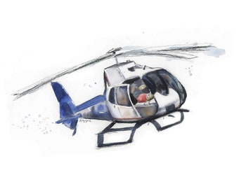 Helicopter Print, Rescue Vehicles Wall Art, Toddler Boy Bedroom Nursery, Transportation Wall Decor