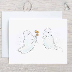 I Love Boo Card, Cute Ghost Anniversary Card, Halloween Love Card, Spooky Cute Greeting Card, October Birthday Card, Watercolor Card image 3