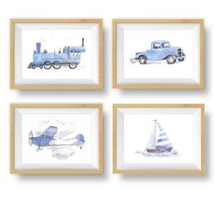 Light Blue Transportation Prints for Baby and Toddler Boys Room, Kids Nursery Wall Art, Choose from 14+ Images