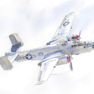 B25 Mitchell Airplane Print for Baby Nursery and Kids Bedrooms, Airplane Wall Art, Military Gift for Pilot, Watercolor