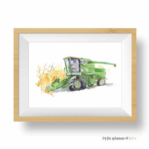 Green Combine Print, Combine Wall Art, Tractor Painting, Tractor Room Decor, Tractor Gift for Him imagem 2
