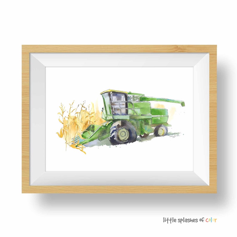 Green Combine Print Combine Wall Art Tractor Painting Etsy