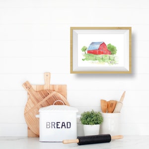 Red Barn Print, Old Barn Watercolor, Farmhouse Wall Art Decor, Watercolor Painting, Office, Living Room, Kitchen image 2