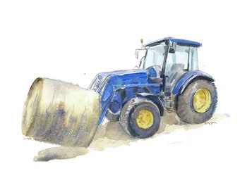 Blue Tractor Print #5 voor baby- en kinderkamers, landbouwtractor kunst aan de muur, digitale download