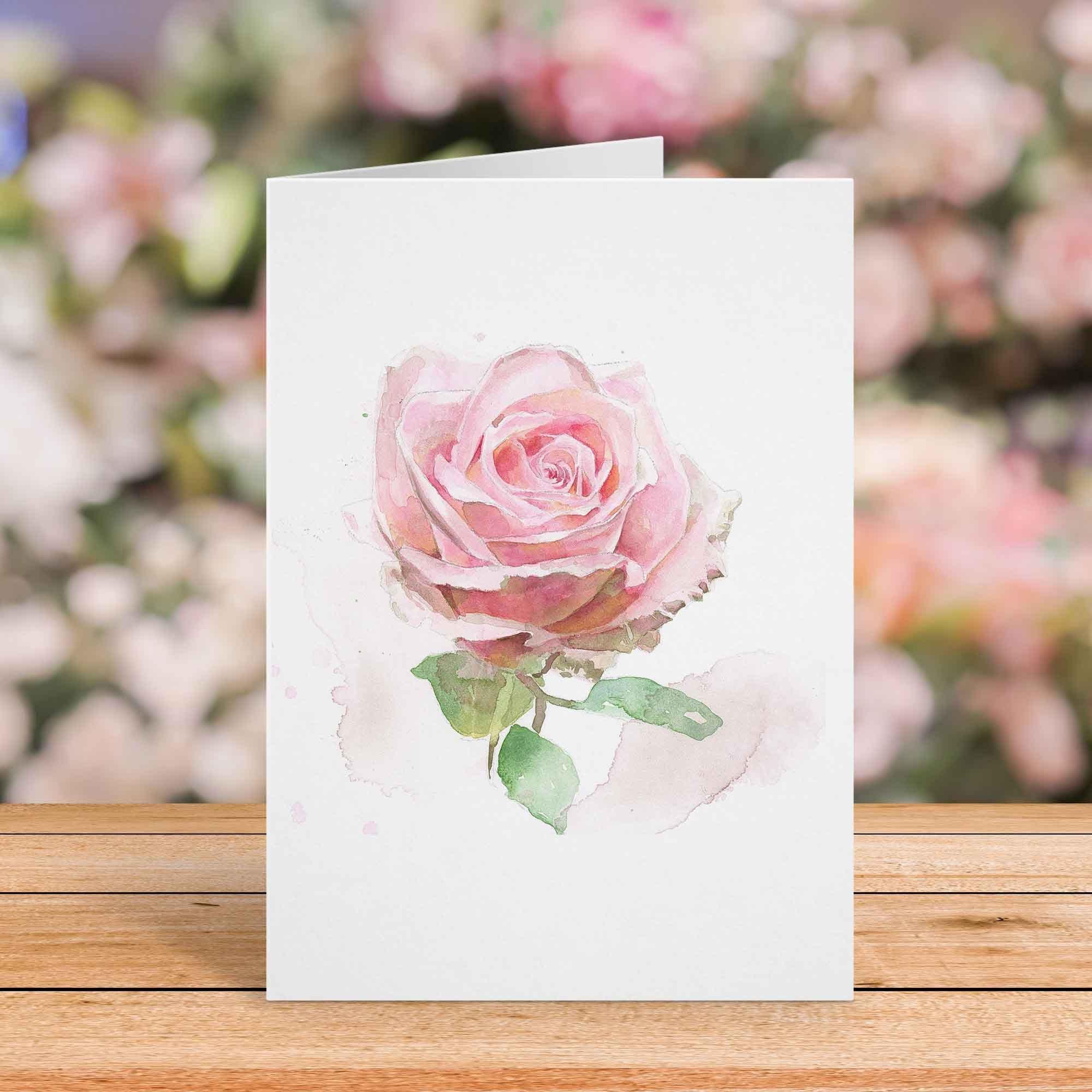 Pink Rose Watercolor Card: Personalized Anniversary, Birthday ...