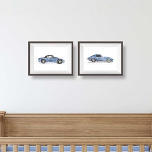 Blue Gray Porsche Car Print for Boys Room, Racecar Wall Art, Car Decor, Gift for Dad Husband Boyfriend, Watercolor image 5