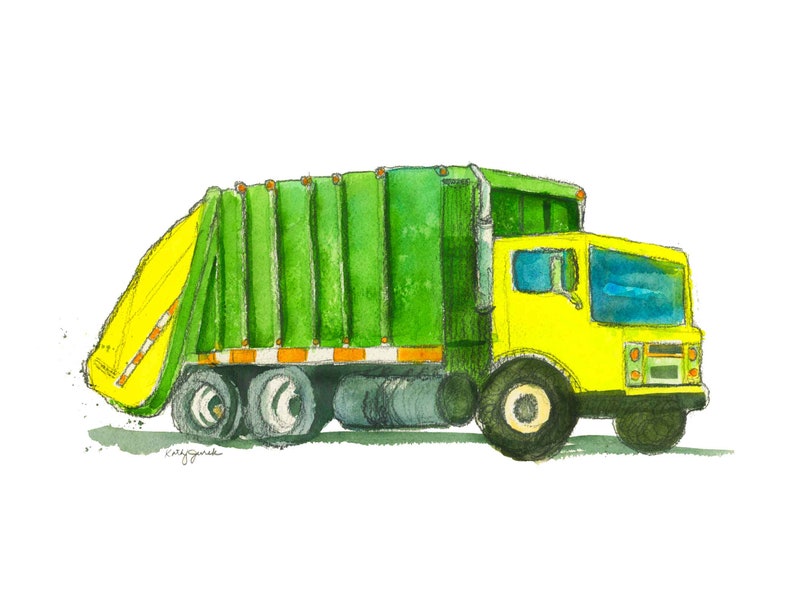 Garbage Truck Print, Print Wall Art for Nursery or Toddler Boys Room, Truck Wall Decor, Playroom Preschool Decor image 1