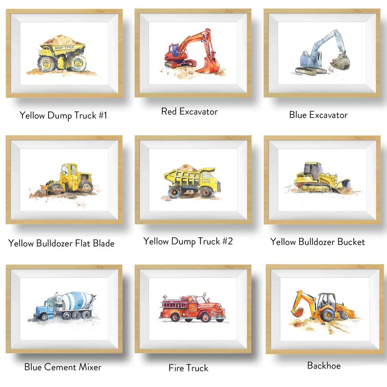 40 Transportation Prints for Toddler Boys Room, Choose Set of 3 or 4, Trucks, Tractors, Helicopters, Train Prints, Nursery Wall Art image 4