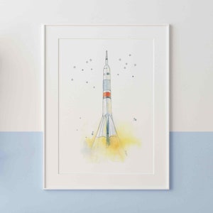 Space Ship Artwork, Set of 4 Prints for Toddler Boy Room, Rocket Ship Art, Boy Wall Art, Space Themed Nursery, Watercolor image 9