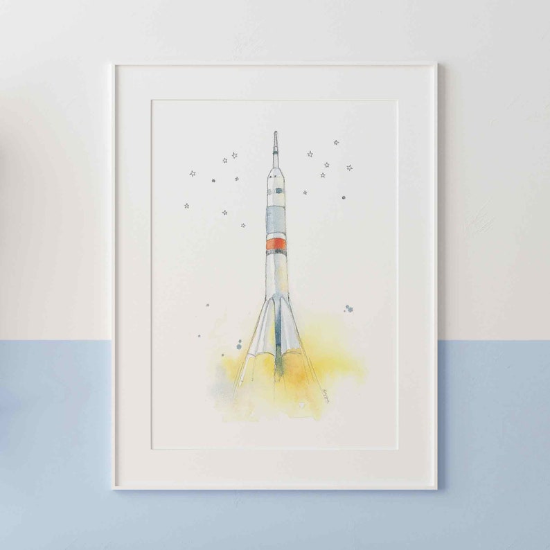 Space Ship Artwork, Set of 4 Prints for Toddler Boy Room, Rocket Ship Art, Boy Wall Art, Space Themed Nursery, Watercolor image 9