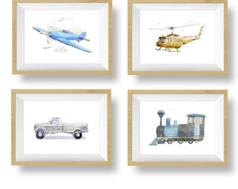 40+ Transportation Prints for Toddler Boys Room, Choose Set of 3 or 4, Trucks, Tractors, Helicopters, Train Prints, Nursery Wall Art