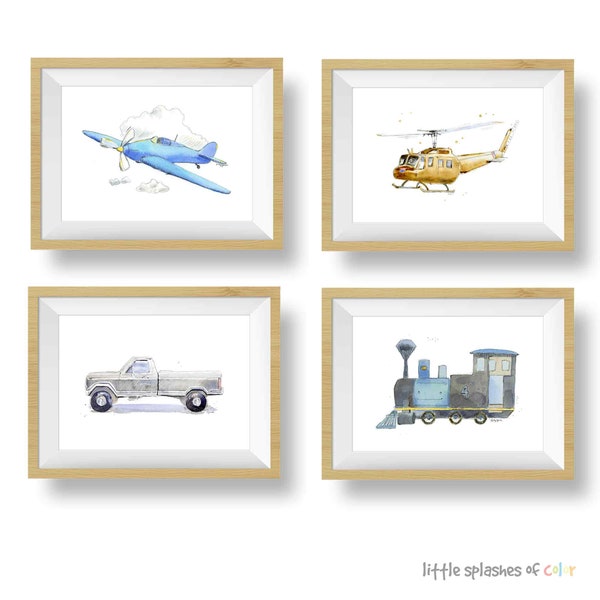 40+ Transportation Prints for Toddler Boys Room, Choose Set of 3 or 4, Trucks, Tractors, Helicopters, Train Prints, Nursery Wall Art