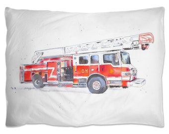 Fire Truck Bedroom Decor for Boys Room, Personalized Fire Truck Pillowcase, Rescue Vehicles Pillow Sham, 20x26, Choose from 15+ Designs