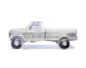 Gray Pickup Truck Print, Toddler Boys Room Decor, Truck Nursery Wall Art, Watercolor, Father's Day
