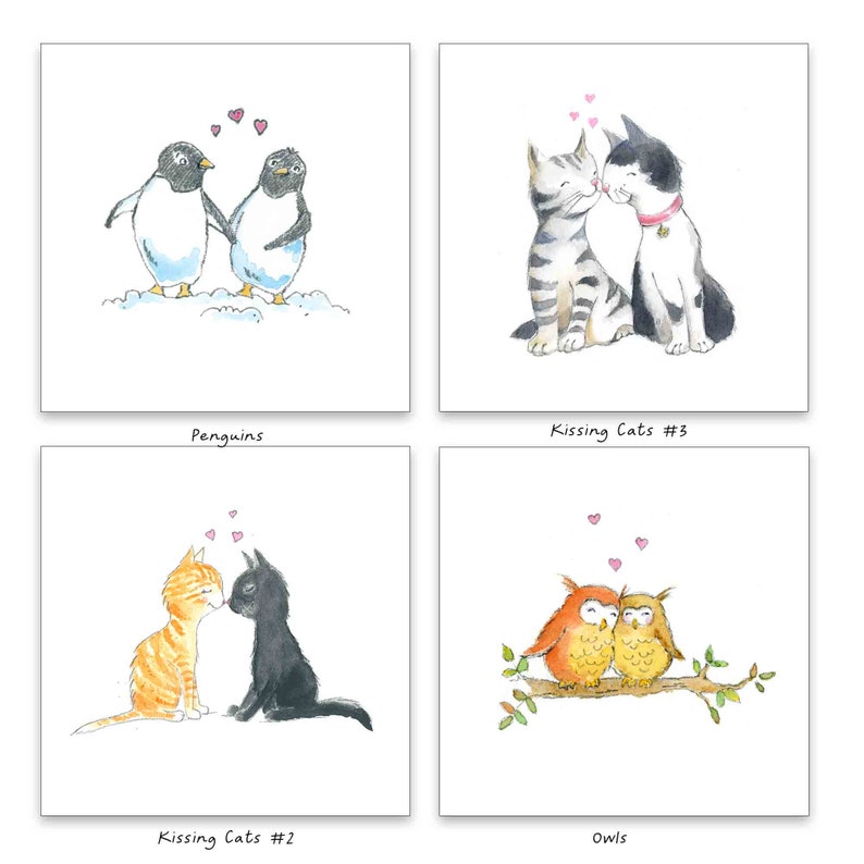 Kissing Cats Card 5, Free Personalization, Gray and White Cat Orange Tabby, Birthday, Anniversary Card wife, girlfriend, husband, boyfriend image 6