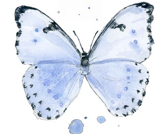 Blue Butterfly Print #1 for Baby and Toddler Girls Rooms, Butterfly Wall Art, Butterflies Nursery Decor, Watercolor, Square Format
