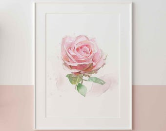Lámina decorativa de rosas rosas para habitación infantil, acuarela, ideal para la habitación de niñas. Regalo perfecto para hija, novia o esposa.