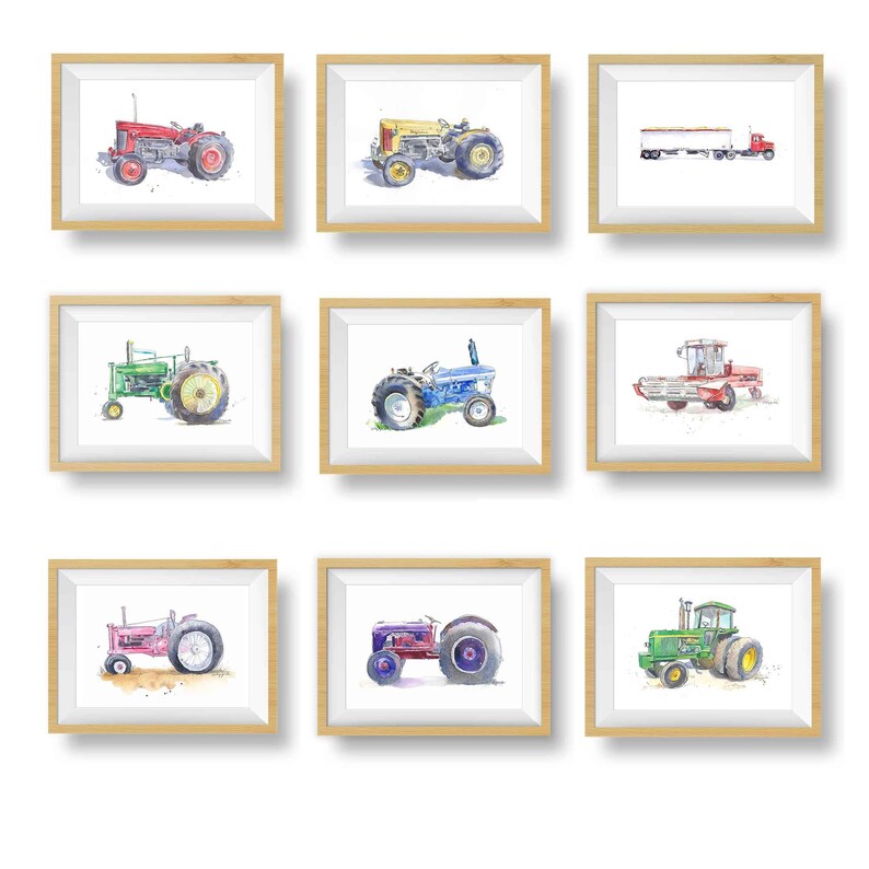 Green Tractor Print 13, Farm Nursery Wall Art, Baby Toddler Boys Room Decor, Transportation Vehicle Artwork, Watercolor Painting image 8