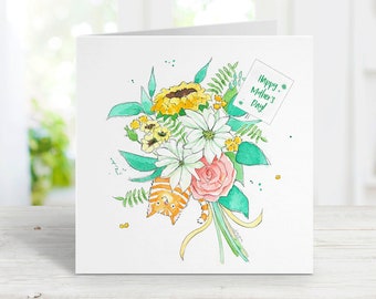 Orange Tabby Cat Mother's Day Card for Mom, Grandmother, Daughter, Girlfriend, Watercolor, Free Personalization