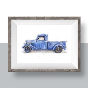 Navy Blue Pickup Truck Print for Baby and Toddler Boys' Rooms, Truck Gift for Him, Vintage Truck Wall Art Decor, Gift for Husband Boyfriend image 2