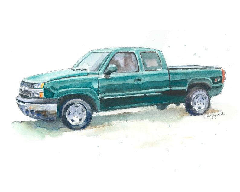 Custom Truck Painting from Photo, Truck or Tractor Gift for Boyfriend, Husband, Dad, Grandpa, Father's Day Gift, Original Watercolor image 4