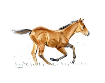 Impresión de caballo bebé para habitación de niño o niña, arte de pared infantil (opciones de lienzo o marco)