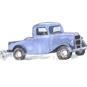 Light Blue Truck Print for Toddler Boys Bedroom, Vintage Truck Nursery Wall Decor, Birthday Babyshower Gift for Boy, Watercolor image 1