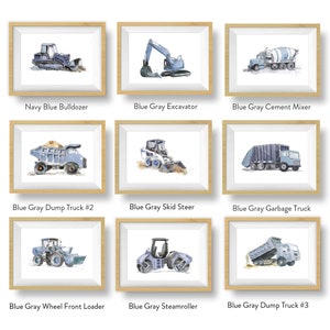 Blue Gray Truck Prints Set for Baby or Toddler Boys Room, Construction Decor, Truck Wall Art, Navy Blue Gray, Watercolor image 8