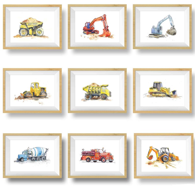 Set of Truck Prints for Toddler Boys Room Construction Decor image 1