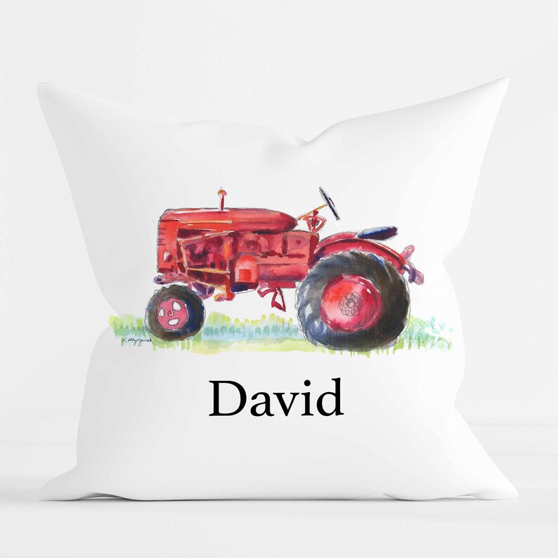 Personalized Red Tractor Pillow or Case, Teen Toddler Boys Room Decor, Farm Nursery, Birthday Gift for Boy, Dad, Husband, Boyfriend image 2