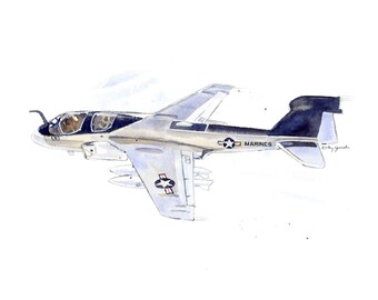 EA-6B Prowler Airplane Print, Nursery Wall Art for Baby Toddler or Kids Bedroom, Gift for Marine Veteran, Watercolor